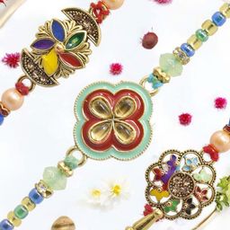 MEIRA JEWELLERY 5 Pcs Mauli Thread Rakhi with Roli Chawal & Greeting Card-image-62