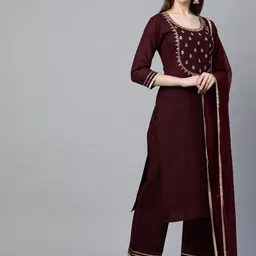 GoSriKi Women Floral Embroidered Regular Kurta with Trousers & With Dupatta-picture-52