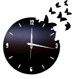 VAH Kya Bat Hai !! Black & White Textured Wooden Butterflies Wall Clock-18