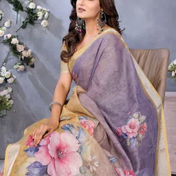 PAMPER YOURSELF Floral Linen Blend Saree-image-31