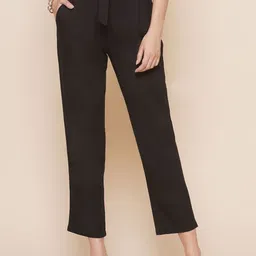 KATLINE Women Solid Relaxed High-Rise Trousers-picture-49