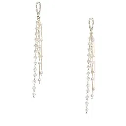 styledose Korean Sterling Silver Crystal Studded & Pearls Beaded Drop Earrings-picture-11