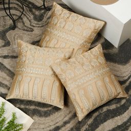 SOKNACK Beige & Silver-Toned 3 Pieces Ethnic Motifs Embroidered Square Cushion Covers-image-61