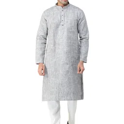 Exotic India Men Textured Solid Cotton Kurta with Pyjama-picture-4
