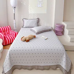 JC HOME Grey And Black Geometric Printed 162 TC Double Bed King Bed Cover Set-4
