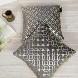HOSTA HOMES Grey & Gold-Toned 2 Pieces Printed Velvet Square Cushion Covers-image-63
