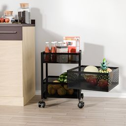 RUBOXA Black Textured Metal 2+1 Layer Multi-Purpose Kitchen Organizer With Wheels Square Shape-picture-43