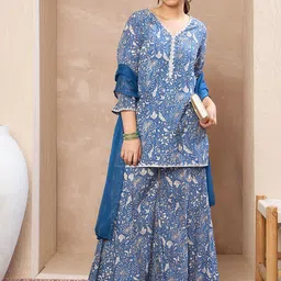 Noh.Voh - SASSAFRAS Kids Girls Ethnic Motifs Printed Regular Kurti with Palazzos & With Dupatta-picture-13
