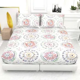 THE WHITE MOSS White & Pink Ethnic Motifs 130 TC King Bedsheet with 2 Pillow Covers-image-64