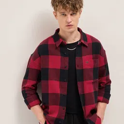 THE BEAR HOUSE Men Relaxed Fit Spread Collar Windowpane Checked Cotton Casual Shirt-image-60