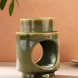 Fabindia Green & Cream Colored 2 Pieces Ceramic Aroma Sughandh Burner-10