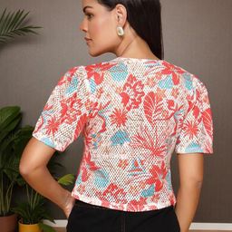 KATLINE Women Foral Ptinted Lapel Collar Crop Top-image-22