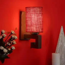Devansh Maroon & Brown Wood Traditional Cylinder Shaped Wall Lamp-picture-17