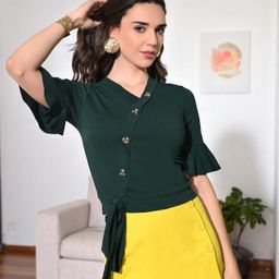 CORSICA Women Solid V-Neck Bell Sleeve Crop Top-image-74