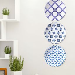 THE QUIRKY HOME 3Pcs White & Blue Harmony Printed Ceramic Premium Decorative Wall Decors-image-57