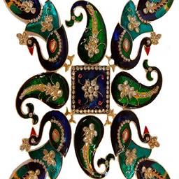 Kala Samarpan Green & Blue Meenakari Foldable Rangoli With Centerpiece-54