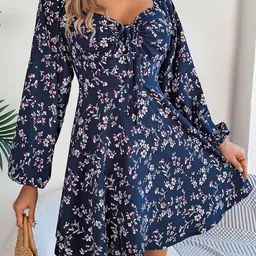 StyleCast x Revolte Sweetheart Neck Tropical Print Puff Sleeves Fit & Flare Mini Dress-image-66