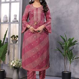 Rangita Women Ethnic Motifs Embroidered Regular Kurta with Trousers-image-35