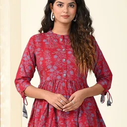 SAADGEE Women Floral Printed Mandarin Collar Cotton Peplum Top-picture-52