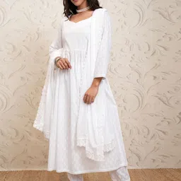 Vishudh Women Ethnic Motifs Printed Regular Pure Cotton Kurta with Trousers & With Dupatta-image-41
