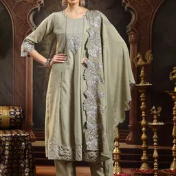 Stylum Women Embroidered Regular Kurta with Trousers & Dupatta-picture-42