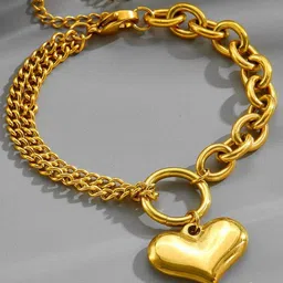 MEENAZ Stainless Steel Gold-Plated Chain Heart Charm Anti Tarnish Bracelet-image-86