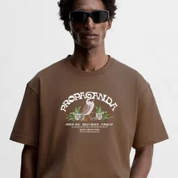 MISCHIEF MONKEY Men Typography Printed Round Neck Cotton Oversized T-shirt-image-36
