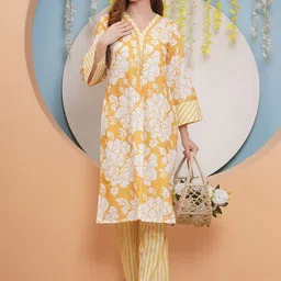 Bhama Couture Floral Printed V-Neck A-Line Kurta with Palazzos-image-8