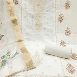 KALINI Cotton Blend White Embroidered Dress Material-picture-34