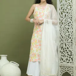 Jompers Floral Printed Straight Kurta With Palazzo And Dupatta-26