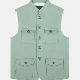 CHARCHIT Boys Green Plain Partywear Nehru Jacket-picture-51