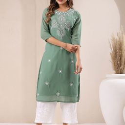 KALINI Women Ethnic Motifs Embroidered Georgette Kurta-image-68