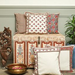 Myntra Elegant Homes Heritage Charm White 5 Pieces Printed Cotton Square Cushion Covers-image-19
