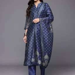all about you Floral Printed Mandarin Collar Chanderi Silk Kurta With Trousers & Dupatta-picture-58
