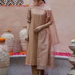 Sangria Brown Solid Square Neck Straight Kurta With Trousers-image-89