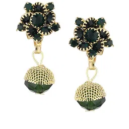 FirstBlush Gold-Plated Cubic Zirconia Stones Studded Contemporary Clip On Drop Earrings-image-77