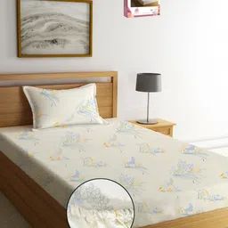 Myntra Elegant Homes Cream Printed 300 TC Fitted Single Bedsheet Set 1.50 m x 2.20 m-image-18
