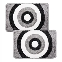Aura 2 Pieces Grey & White Printed Anti-Skid Velvet Doormats-picture-0