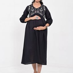 Negen Maternity Women Empire Maternity Midi Dress-image-58