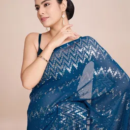DIVASTRI Embellished Sequinned Pure Georgette Saree-image-60