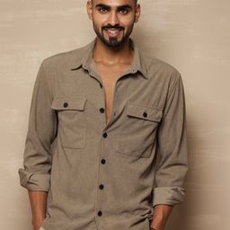 Uncluttered Closet Men Relaxed Textured Oversized Cotton Corduroy Shirt-image-10