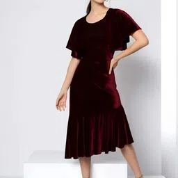 Moda Rapido Flutter Sleeve Velvet A-Line Midi Dress-image-43