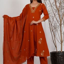 MF Hayat Women Floral Printed Cotton Kurta with Trousers & Dupatta-picture-24