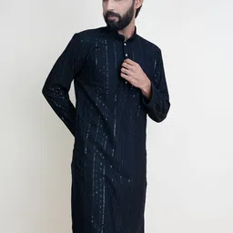 KUNDALI KAKSHAY Men Embroidered Regular Sequinned Kurta with Churidar image 5