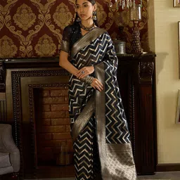 Sangria Ethnic Motifs Woven Design Banarasi Saree With Unstitched Blouse-picture-43