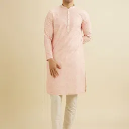 Manyavar Geometric Embroidered Chikankari Mandarin Collar Kurta With Trousers-image-95