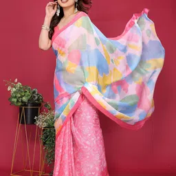 yourwish Colourblocked Satin Designer Block Print Saree-picture-33