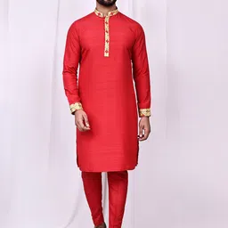 Arihant Rai Sinha Men Floral Regular Thread Work Pure Silk Kurta with Trousers-18
