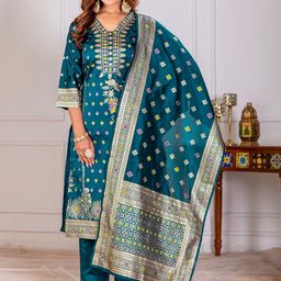 BROYAAR SHOP Women Woven Design Art Silk Kurta Sets-image-54