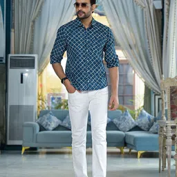 AKS Men Spread Collar Gingham Checked Cotton Casual Shirt-image-2